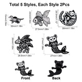 10Pcs 5 Style Alloy Enamel Brooches, with Clutches & Enamel Pin, Cat & Cat Mermaid & Unicorn & Goldfish & Dog, Electrophoresis Black, Black, 5 Style, 2pcs/style, 10pcs/box