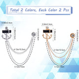 4Pcs 2 Color Jet Rhinestone Anchor Hanging Chain Brooches, Alloy Badges for Backpack Clothes, Platinum & Light Gold, 160mm, Pin: 0.6mm and 1.1mm, 2Pcs/color