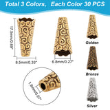 90Pcs 3 Colors Apetalous Alloy Bead Cone, Mixed Color, 17.5x8.5mm, Hole: 1.8mm, 30pcs/color