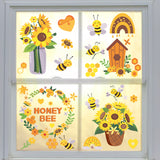 PVC Plastic Self Adhesive Window Decorations, Decoration Accessories, Rectangle, Yellow, Bees Pattern, 35x24cm, 9pcs/set