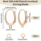 16Pcs Brass Leverback Earring Findings, with Horizontal Loops & 20Pcs 304 Stainless Steel Jump Rings, Nickel Free, Real 18K Gold Plated, 19.5~20.5x12.5x3.5mm, Hole: 1.5mm, Pin: 0.8mm
