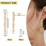 16Pcs Brass Stud Earring Findings, with 40Pcs Plastic Ear Nuts, Bamboo Shape, Real 18K Gold Plated, 23x3mm, Hole: 1.4mm, Pin: 1mm