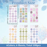 6 Sets 6 Styles PVC Adhesive Stickers, Imitation Wax Seal Stickers, For Envelope Seal, Mixed Patterns, Mixed Color, 166x89x1.5mm, Stickers: 22~27x20~25mm, about 18pcs/set, 1 set/style