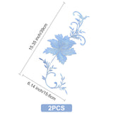 2Pcs Peony Computerized Embroidery Cloth Iron on/Sew on Patches, Costume Accessories, Appliques, Light Sky Blue, 390x156x0.7mm