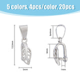 20Pcs 5 Colors Brass Ice Pick Pinch Bails, Leaf, Mixed Color, 13.5x5mm, Hole: 6x4mm, Pin: 1mm, 4pcs/color