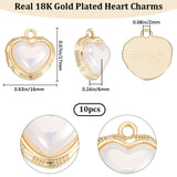 10PCS Alloy with Acrylic Imitation Pearl Pendants, Heart, Long-Lasting Plated, Real 18K Gold Plated, 17x16x6mm, Hole: 2mm