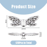 120Pcs Alloy Beads, Butterfly Wing, Antique Silver, 8x22x3.5mm, Hole: 1.5mm