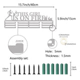 Fashion Iron Medal Hanger Holder Display Wall Rack, 3 Lines, with Screws, Word This Girl Is On Fire, Running Pattern, 150x400mm, Hole: 5mm