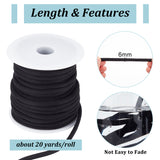 20 Yards Round Polyester Cords, with 1Pc Plastic Spool, for Garment Accessories, Black, 6mm