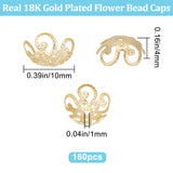 160Pcs 304 Stainless Steel Fancy Bead Caps, 5-Petal Flower, Real 18K Gold Plated, 10x4mm, Hole: 1mm