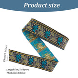 Ethnic Style Embroidery Polyester Ribbons, Leaf Pattern, Pale Turquoise, 1-3/8 inch(34mm), about 7.66 Yards(7m)/Roll