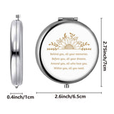 1Pc Stainless Steel Customization Mirror, Flat Round with Flower & Word, with 1Pc Rectangle Velvet Pouch, Stainless Steel Color, Mirror: 7x6.5cm