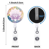 Flat Round ABS Plastic Badge Reel, Retractable Badge Holder, with Alligator Clip, Lotus Pattern, 82x33mm
