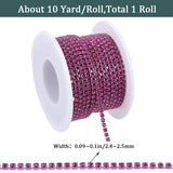 1 Roll Electrophoresis Iron Rhinestone Strass Chains, Rhinestone Cup Chains, with Spool, Fuchsia, SS8.5, 2.4~2.5mm, about 10 Yards/roll