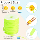 Hollow Pipe PVC Tubular Synthetic Rubber Cord, Wrapped Around White Plastic Spool, with Plastic Cord Locks, Green Yellow, Cord: 2mm thick, Hole: 1mm, about 54.68 yards(50m)/roll, 1 Roll; Locks: 21x18mm, Hole: 5.5mm, 6pcs