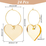 Acrylic Heart Wine Glass Charms, with Brass Hoop Earring Findings, Yellow, 52mm, 24pcs/set