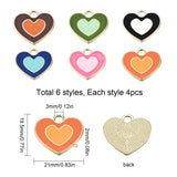 24Pcs 6 Colors Rack Plating Alloy Enamel Pendants, Cadmium Free & Lead Free, Heart, Light Gold, Mixed Color, 19.5x21x2mm, Hole: 3mm, 4pcs/color