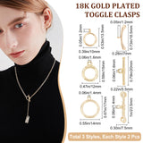 6 Sets 3 Style Brass Toggle Clasps, Long-Lasting Plated, Ring, Real 18K Gold Plated, 2sets/style