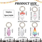 Halloween Ghost Printed Opaque Acrylic Shoe Charms, with Alloy Spring Gate Rings, Mixed Color, 71~75mm, 5 style, 2pcs/style, 10pcs/set