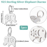 5Pcs 925 Sterling Silver Pendants, Elephant, with 925 Stamp, Silver, 10x10x1.5mm, Hole: 4mm