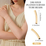 20Pcs Brass Tube Beads, Long-Lasting Plated, Curved Beads, Tube, Real 24K Gold Plated, 20x3mm, Hole: 2.5mm
