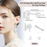 5 Pairs 925 Sterling Silver Round Ball Stud Earring Findings, Earring Posts with Vertical Loops, 925 Stamp, 10Pcs Plastic Ear Nuts, Silver, 14mm, head: 5x2.5mm, Hole: 1mm, Pin: 0.7mm