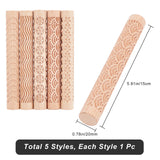 5Pcs 5 Style Wooden Rolling Pin, for Baking Embossed Cookies, Kitchen Tool, Leaf & Snowflake & Star & Wave & Curve, PeachPuff, 150x20mm, 5 style, 1pc/style, 5pcs