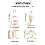 48Pcs 4 Styles Carbon Steel Paper Clips, Paper Clips for Music Lovers, Funny Bookmark Marking Clips, Guitar & Music Note & Headset Pattern, Mixed Color, 23~42x12~25x2~5mm, 12pcs/style