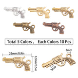 50 Pcs 5 Colors Zinc Alloy Gun Necklace Pendants, Revolver Pistol Charm, Mixed Color, 10pcs/color