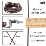 Cowhide Leather Cord, Leather Jewelry Cord, Jewelry DIY Making Cord, Flat, Sienna, 3x2mm, about 5.47 Yards(5m)/Bundle