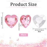 Acrylic Rhinestone Cabochons, Pointed Back & Back Plated, Heart, Pink, 25x24.5x7.5mm, 30pcs/box