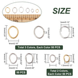 300Pcs 6 Styles Brass & Stainless Steel Jump Rings, Open Jump Rings, Oval, Mixed Color, 24~26 Gauge, 3~5x2.5~4x0.4~0.5mm, 50pcs/style