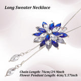2Pcs 2Colors Rhinestone Flower Pendant Lariat Necklaces Set, Stainless Steel Jewelry for Women, Mixed Color, 31.50 inch(80cm), 1Pc/style