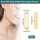 150Pcs Brass Charms, Long-Lasting Plated, Cadmium Free & Lead Free, Rectangle, Real 24K Gold Plated, 10x2x0.5mm, Hole: 1mm