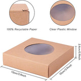Foldable Kraft Paper Boxes, with Clear Window Paper Boxes, Square, BurlyWood, 10x10x2.4cm