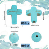 160Pcs 2 Styles Synthetic Turquoise Beads, Dyed, Cross & Round, Deep Sky Blue, 8~16x8~12x3.5~8mm, Hole: 1mm, 80pcs/style