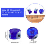 Handmade Evil Eye Lampwork Beads Strands, Column, Blue, 8.5x6~7mm, Hole: 2mm, about 53~56pcs/strand, 13.78 inch~14.17 inch(35cm~36cm)