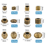 75Pcs 6 Styles Tibetan Style Alloy European Beads, Large Hole Beads, Rondelle & Barrel & Column & Cube, Antique Bronze, 6~11.5x6~11.5x4~9mm, Hole: 2.5~5mm