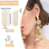 20Pcs Brass Stud Earring Findings, with Hole, Oval, Nickel Free, with 40Pcs Plastic Ear Nuts, Real 18K Gold Plated, 21x8mm, Hole: 1.4mm, Pin: 0.9mm