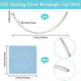 1Pc 925 Sterling Silver Rectangle Flat Wire, with 2Pcs Suede Fabric Square Silver Polishing Cloth, for Rings Bangles Jewelry Maknig, 101x3.5x2mm