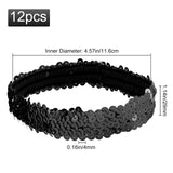 12Pcs Yarn & Rubber Elastic Headbands, with Plastic Paillette/Sequins, Hair Accessories, Black, 29x4mm, Inner Diameter: 116mm