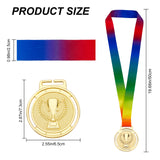 3Pcs 3 Colors Zinc Alloy Medal, with Polyester Lanyard, Flat Round with Trophy, Mixed Color, 505mm, 1pc/color