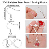 100Pcs 304 Stainless Steel French Earring Hooks, French Hooks with Coil, Silver, 20 Gauge, 17~18x17~20x1.5mm, Hole: 2.5mm, Pin: 0.8mm