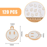 120Pcs Alloy Enamel Charms, Cadmium Free & Lead Free, Flat Round with Smiling Face, Light Gold, White, 14.5x12x1.5mm, Hole: 1.5mm
