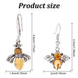 2 Pairs 2 Style Chocolate Glass Bees Dangle Earrings, Alloy Jewelry for Women, Platinum, 34.5~44mm, Pin: 0.6~0.7mm, 1 Pair/style