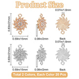 40Pcs 2 Styles Alloy Crystal Rhinestone Connector Charms, Sunflower Links, Platinum & Light Gold, 15~15.5x21~21.5x2mm, Hole: 1.8mm, 20pcs/style