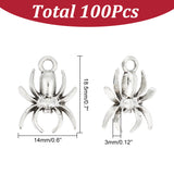 100PCS Tibetan Style Alloy Pendants, Lead Free & Cadmium Free, Spider, Antique Silver, 18.5x14x3mm, Hole: 2mm