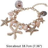 Trendy Charm Bracelets, with Conch, CCB Plastic and Rhinestone Starfish, Glass Pearl Pendants, Iron & Brass Findings and Cardboard Jewelry Set Boxes, Golden, 7-3/8 inch(18.7cm)