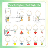 Alloy Enamel Wine Glass Charms, with Brass Hoop Earring Findings and Glass Pearl Bead, Mixed Shapes Fruit, Mixed Color, 48~55mm, 14pcs/set