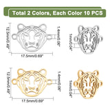20Pcs 2 Colors 201 Stainless Steel Connector Charms, Laser Cut, Tiger, Mixed Color, 12.5x17.5x1mm, Hole: 1.4mm, 10pcs/color